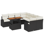 Casa si Gradina - Gradina si terasa - Mobilier exterior - Canapele si fotolii gradina - Set de mese pentru gradina cu 9 piese cu perne Negru Ratan Poliester Acacia - Infinity.ro