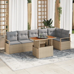 Casa si Gradina - Gradina si terasa - Mobilier exterior - Canapele si fotolii gradina - Set Canapea Gradina  7 Piese si Perne Bej Ratan Poli Acacia - Infinity.ro