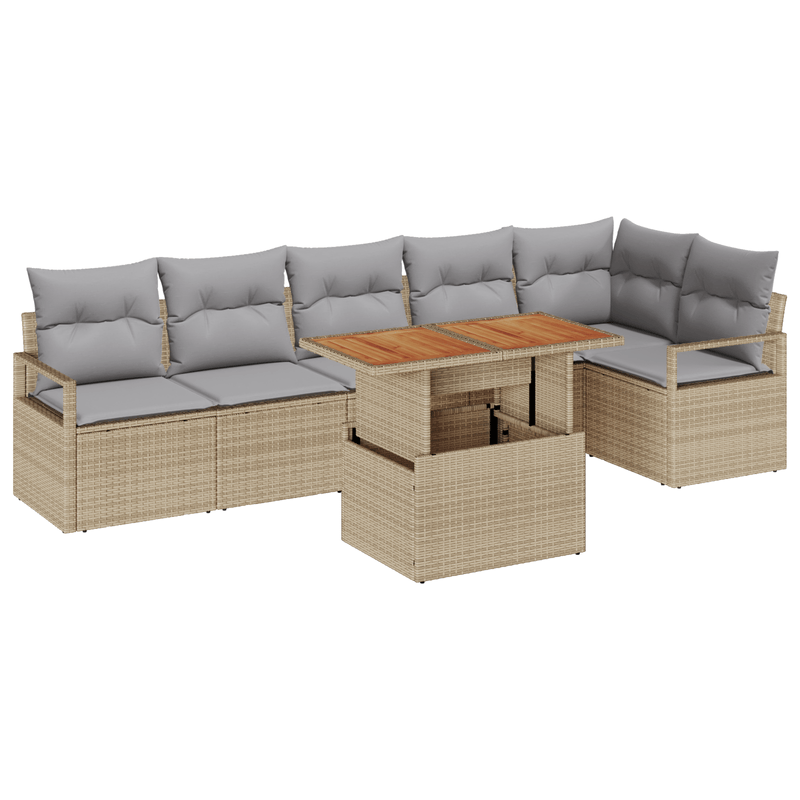 Casa si Gradina - Gradina si terasa - Mobilier exterior - Canapele si fotolii gradina - Set Canapea Gradina  7 Piese si Perne Bej Ratan Poli Acacia - Infinity.ro