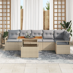 Casa si Gradina - Gradina si terasa - Mobilier exterior - Canapele si fotolii gradina - Set Canapea Gradina  7 Piese si Perne Bej Ratan Poli Acacia - Infinity.ro
