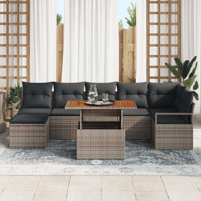 Casa si Gradina - Gradina si terasa - Mobilier exterior - Canapele si fotolii gradina - Set canapea gradina  cu 8 piese si perne gri din ratan - Infinity.ro