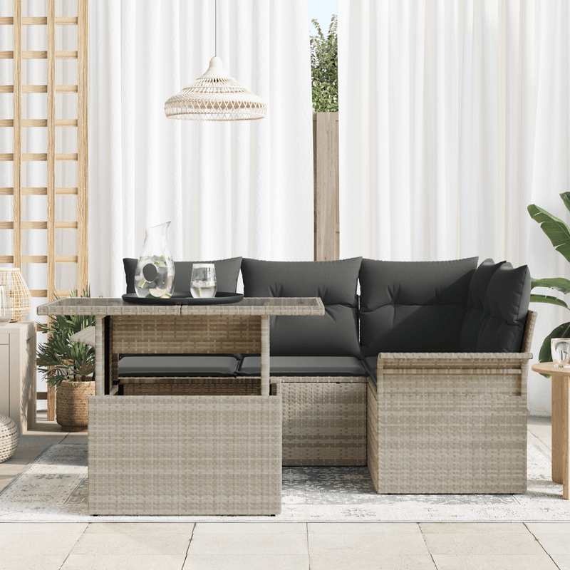 Casa si Gradina - Gradina si terasa - Mobilier exterior - Seturi mobila gradina - Set Canapea din 5 Piese cu Perne Gri Deschis Rattan Polimeric - Infinity.ro
