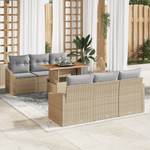Casa si Gradina - Gradina si terasa - Mobilier exterior - Canapele si fotolii gradina - Set de Masa pentru Gradina 7 Piese cu Perne Bej Ratan Poly Acacia - Infinity.ro