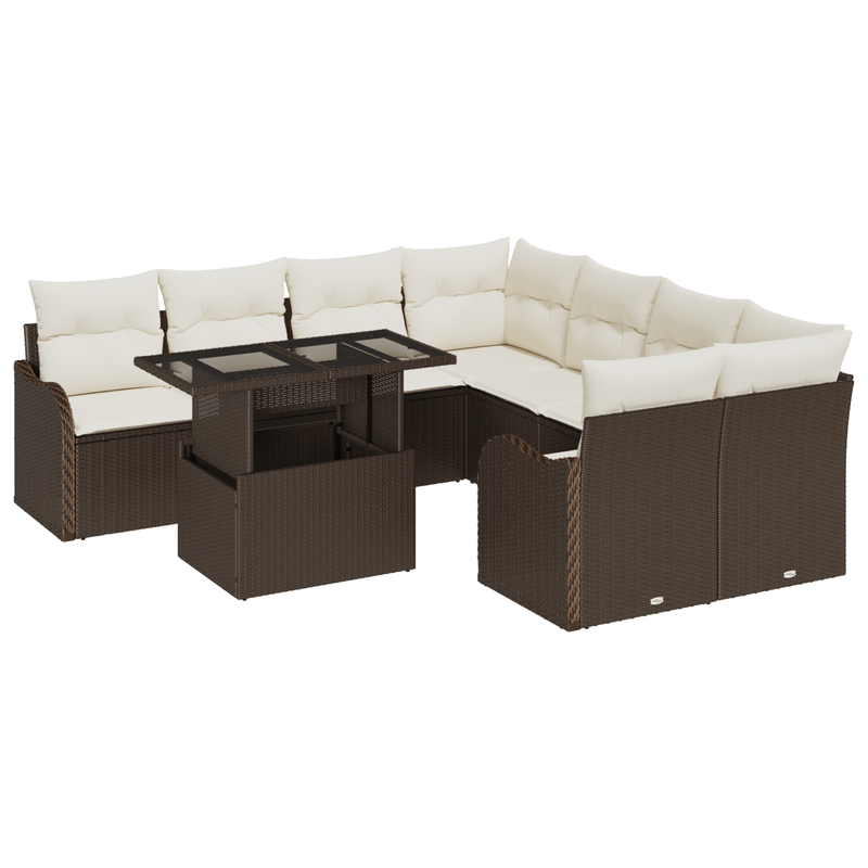 Casa si Gradina - Gradina si terasa - Mobilier exterior - Canapele si fotolii gradina - Set canapea gradina  9 Piese cu Perne Poliratan Maro - Infinity.ro