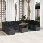 Casa si Gradina - Gradina si terasa - Mobilier exterior - Canapele si fotolii gradina - Set de canapea de gradina  11 piese cu perne Negru Poliratan Acacia - Infinity.ro