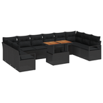 Casa si Gradina - Gradina si terasa - Mobilier exterior - Canapele si fotolii gradina - Set de canapea de gradina  11 piese cu perne Negru Poliratan Acacia - Infinity.ro