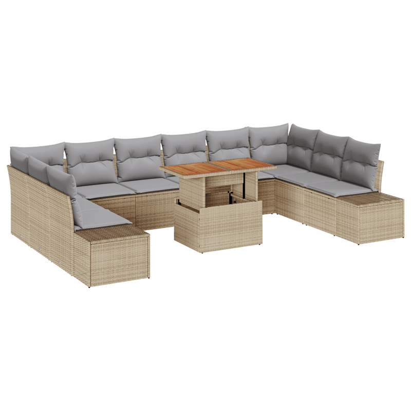 Casa si Gradina - Gradina si terasa - Mobilier exterior - Canapele si fotolii gradina - Set de dining pentru gradina , 11 piese, cu perne, bej, ratan poli si acacia - Infinity.ro