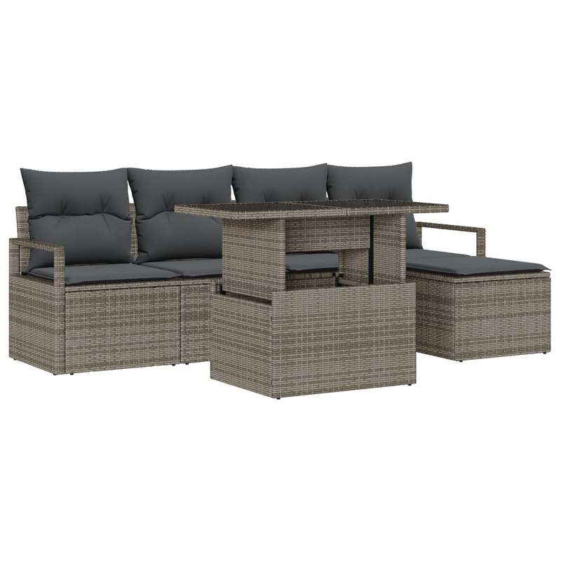 Casa si Gradina - Gradina si terasa - Mobilier exterior - Canapele si fotolii gradina - Set de Sofa de Gradina  6 Piese cu Perne Gri din Ratan Poliat - Infinity.ro