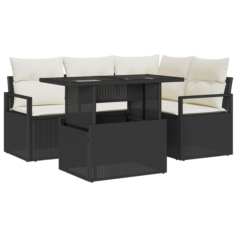 Casa si Gradina - Gradina si terasa - Mobilier exterior - Canapele si fotolii gradina - Set de canapea pentru gradina 5 piese cu pernute Ratan poliratan Negru - Infinity.ro