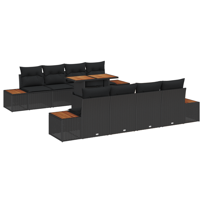 Casa si Gradina - Gradina si terasa - Mobilier exterior - Canapele si fotolii gradina - Set de Masa pentru Gradina cu 9 Piese cu Perne Negru Poliratan Acacia - Infinity.ro