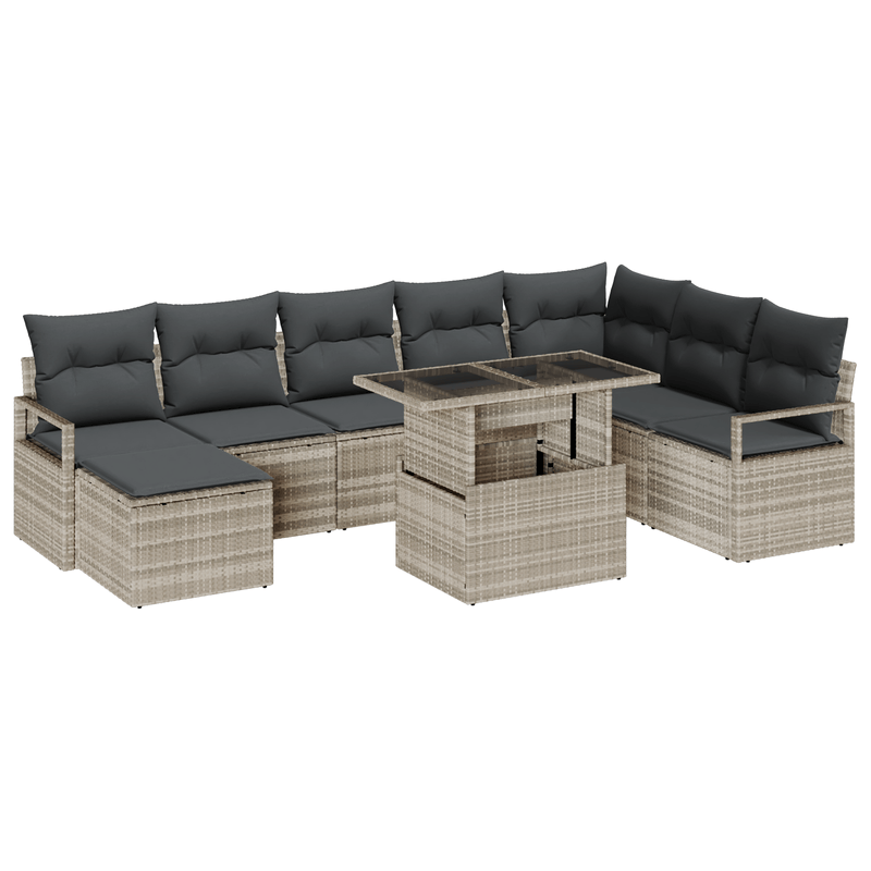 Casa si Gradina - Gradina si terasa - Mobilier exterior - Canapele si fotolii gradina - Set 9 Piese Gradina cu Perne Gri Deschis din Ratan Polipropilenic - Infinity.ro