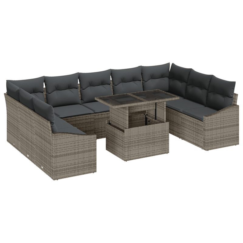 Casa si Gradina - Gradina si terasa - Mobilier exterior - Canapele si fotolii gradina - Set de canapea de gradina cu 10 piese si perne gri din ratan poli - Infinity.ro