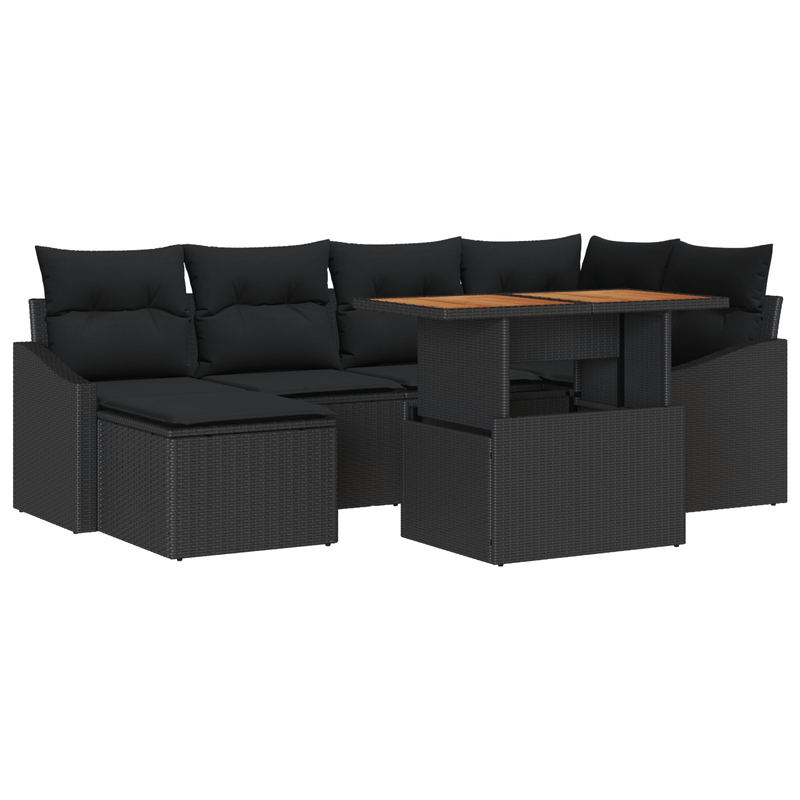 Casa si Gradina - Gradina si terasa - Mobilier exterior - Canapele si fotolii gradina - Set de dining pentru gradina , 7 piese, cu perne, ratan negru si lemn de acacia - Infinity.ro