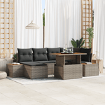 Casa si Gradina - Gradina si terasa - Mobilier exterior - Canapele si fotolii gradina - Set de dining pentru gradina de 7 piese cu perne Gri din Ratan Polir si Acacia - Infinity.ro