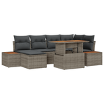 Casa si Gradina - Gradina si terasa - Mobilier exterior - Canapele si fotolii gradina - Set de dining pentru gradina de 7 piese cu perne Gri din Ratan Polir si Acacia - Infinity.ro