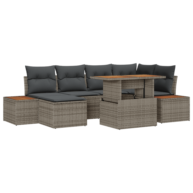 Casa si Gradina - Gradina si terasa - Mobilier exterior - Canapele si fotolii gradina - Set de dining pentru gradina de 7 piese cu perne Gri din Ratan Polir si Acacia - Infinity.ro