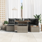 Casa si Gradina - Gradina si terasa - Mobilier exterior - Canapele si fotolii gradina - Set de dining pentru gradina de 7 piese cu perne Gri din Ratan Polir si Acacia - Infinity.ro