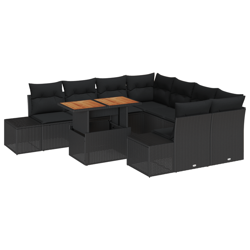 Casa si Gradina - Gradina si terasa - Mobilier exterior - Canapele si fotolii gradina - Set de dining pentru gradina 9 piese cu perne Ratan poli si Acacia negru - Infinity.ro