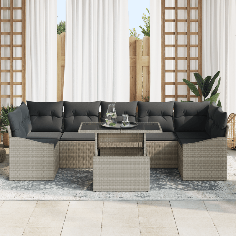 Casa si Gradina - Gradina si terasa - Mobilier exterior - Canapele si fotolii gradina - Set de canapea de gradina cu 8 piese si perne gri deschis din poliratan - Infinity.ro