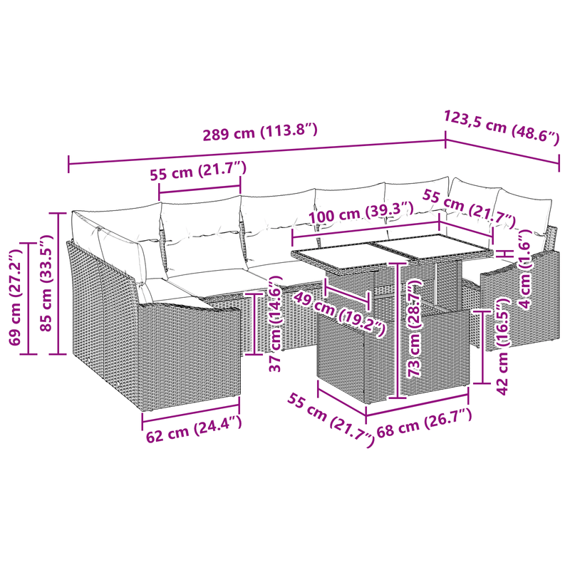 Casa si Gradina - Gradina si terasa - Mobilier exterior - Canapele si fotolii gradina - Set de canapea de gradina cu 8 piese si perne gri deschis din poliratan - Infinity.ro