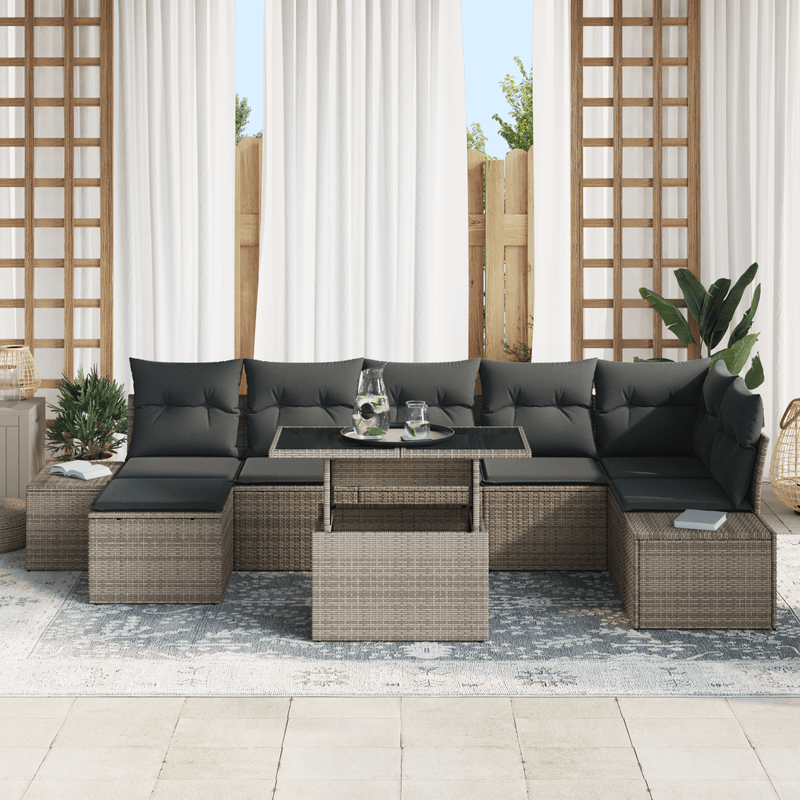 Casa si Gradina - Gradina si terasa - Mobilier exterior - Canapele si fotolii gradina - Set de canapea de gradina de 8 piese cu perne gri din ratan poliester - Infinity.ro