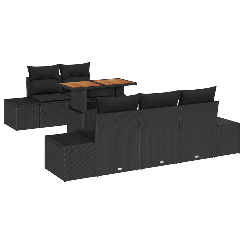 Casa si Gradina - Gradina si terasa - Mobilier exterior - Canapele si fotolii gradina - Set de dining pentru gradina de 6 piese cu perne, ratan negru si acacia - Infinity.ro
