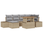 Casa si Gradina - Gradina si terasa - Mobilier exterior - Canapele si fotolii gradina - Set de Dining pentru Gradina de 7 Piese cu Perne Bej Ratan Poli Acacia - Infinity.ro