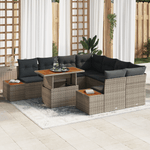 Casa si Gradina - Gradina si terasa - Mobilier exterior - Canapele si fotolii gradina - Set de dining pentru gradina 9 piese cu perne Gri din Ratan si Acacia - Infinity.ro
