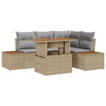 Casa si Gradina - Gradina si terasa - Mobilier exterior - Canapele si fotolii gradina - Set de dining pentru gradina 5 piese cu perne Bej Ratan Poly Acacia - Infinity.ro