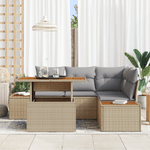 Casa si Gradina - Gradina si terasa - Mobilier exterior - Canapele si fotolii gradina - Set de dining pentru gradina 5 piese cu perne Bej Ratan Poly Acacia - Infinity.ro