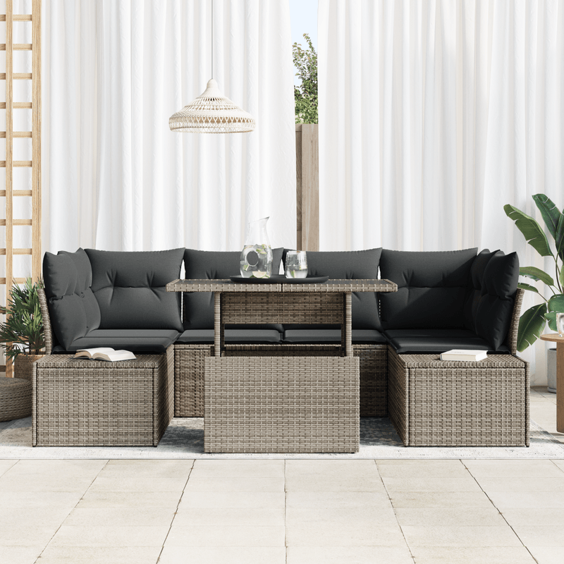 Casa si Gradina - Gradina si terasa - Mobilier exterior - Canapele si fotolii gradina - Set de canapea de gradina cu perne Gri Ratan Poli - Infinity.ro