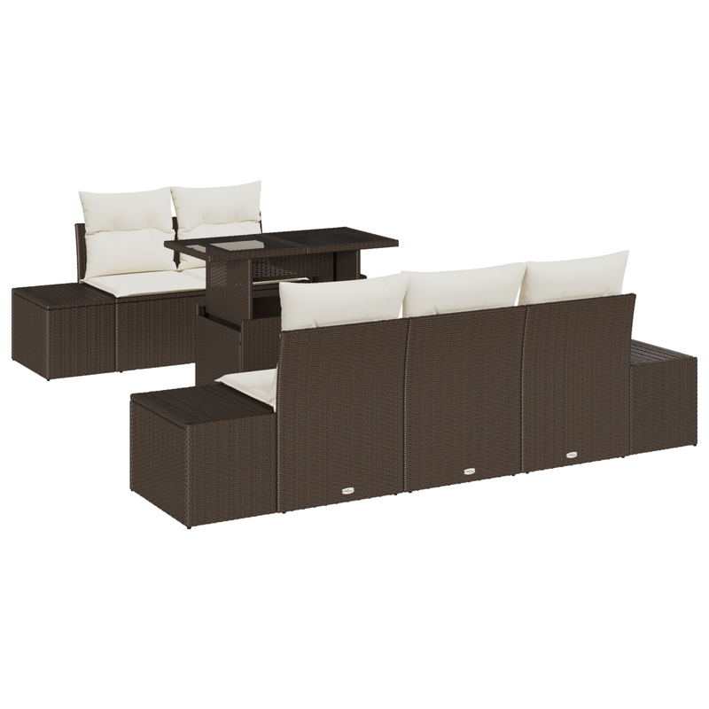 Casa si Gradina - Gradina si terasa - Mobilier exterior - Canapele si fotolii gradina - Set de canapea de gradina 6 piese cu perne maro din poliratan - Infinity.ro