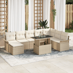 Casa si Gradina - Gradina si terasa - Mobilier exterior - Canapele si fotolii gradina - Set de 9 piese canapea pentru gradina cu perne Bej Poli Ratan - Infinity.ro