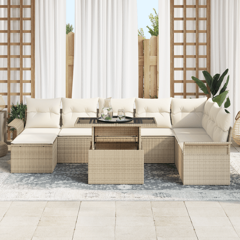 Casa si Gradina - Gradina si terasa - Mobilier exterior - Canapele si fotolii gradina - Set de 9 piese canapea pentru gradina cu perne Bej Poli Ratan - Infinity.ro