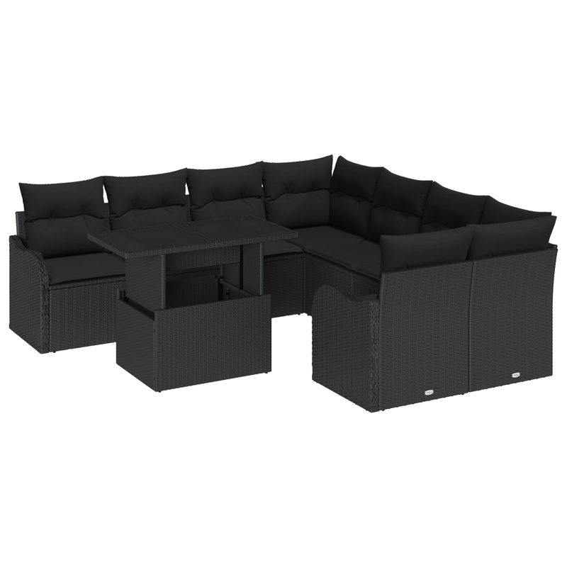 Casa si Gradina - Gradina si terasa - Mobilier exterior - Canapele si fotolii gradina - Set de canapea gradina cu 9 piese cu perne Ratan Poly Negru - Infinity.ro