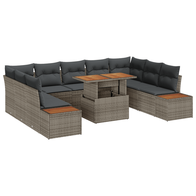 Casa si Gradina - Gradina si terasa - Mobilier exterior - Canapele si fotolii gradina - set de dining pentru gradina , 10 piese cu perne, gri, poli ratan si acacia - Infinity.ro