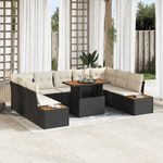Casa si Gradina - Gradina si terasa - Mobilier exterior - Canapele si fotolii gradina - Set de Masa pentru Gradina de 10 Piese cu Perne Negru Poliratan Acacia - Infinity.ro