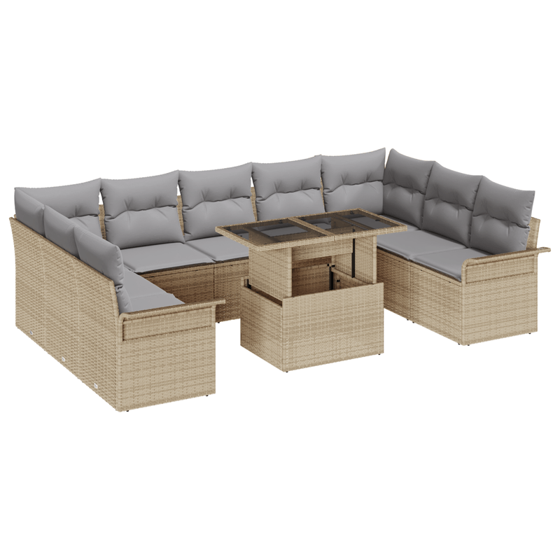 Casa si Gradina - Gradina si terasa - Mobilier exterior - Canapele si fotolii gradina - Set canapea gradina cu 10 piese si perne bej din poliratan - Infinity.ro