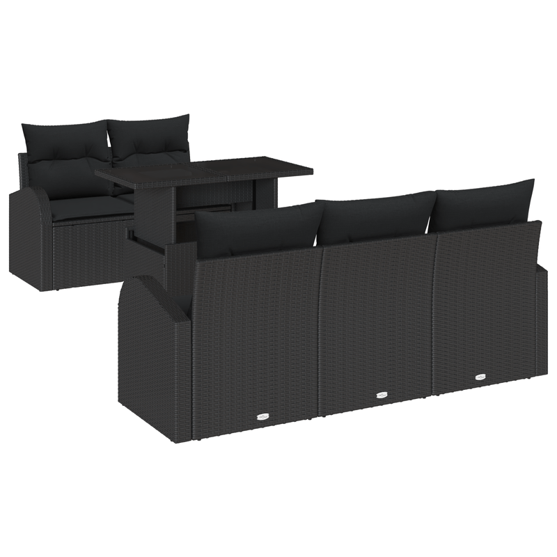 Casa si Gradina - Gradina si terasa - Mobilier exterior - Canapele si fotolii gradina - Set de Canapea de Gradina cu 6 Piese cu Perne Negre din Rattan Polimeric - Infinity.ro