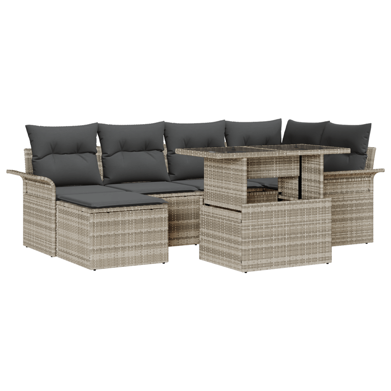 Casa si Gradina - Gradina si terasa - Mobilier exterior - Canapele si fotolii gradina - Set canapea 7 piese gradina cu perne gri deschis din ratan poli - Infinity.ro