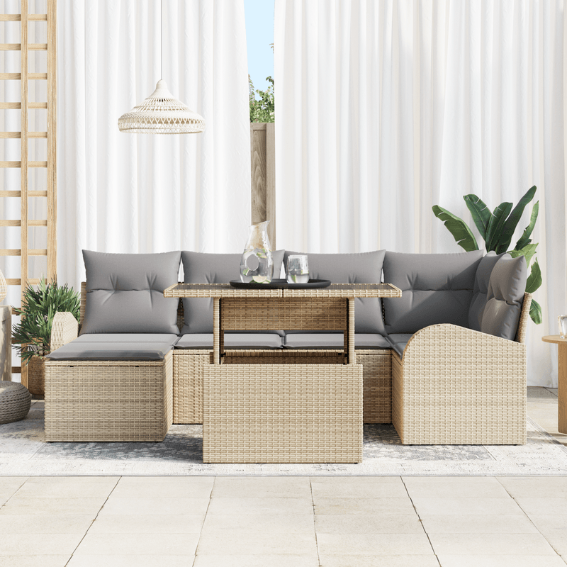 Casa si Gradina - Gradina si terasa - Mobilier exterior - Canapele si fotolii gradina - Set Canapea Gradina cu Perne Bej Ratan Poli - Infinity.ro