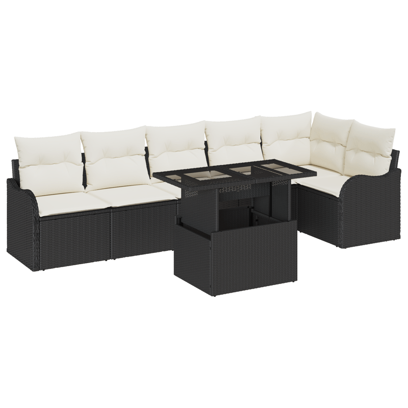 Casa si Gradina - Gradina si terasa - Mobilier exterior - Canapele si fotolii gradina - Set Canapea Gradina  cu 7 Piese si Perne Negru Poliratan - Infinity.ro
