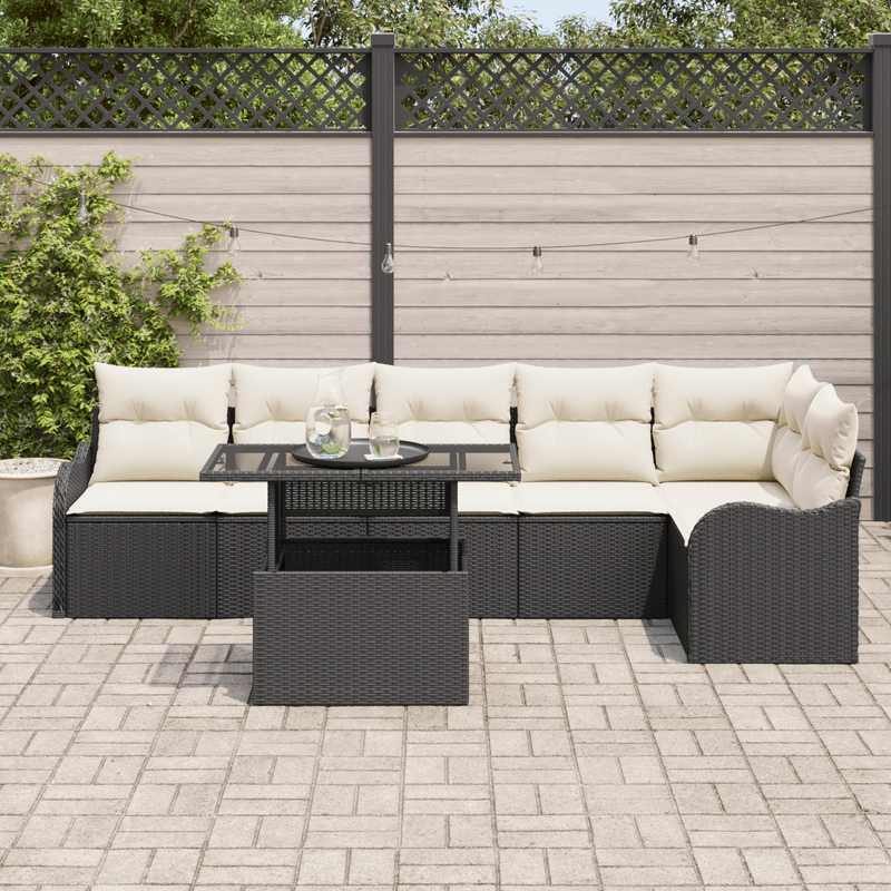 Casa si Gradina - Gradina si terasa - Mobilier exterior - Canapele si fotolii gradina - Set Canapea Gradina  cu 7 Piese si Perne Negru Poliratan - Infinity.ro