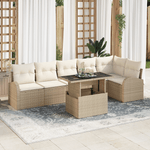 Casa si Gradina - Gradina si terasa - Mobilier exterior - Canapele si fotolii gradina - Set canapea gradina cu 7 piese si perne bej din ratan poliester - Infinity.ro