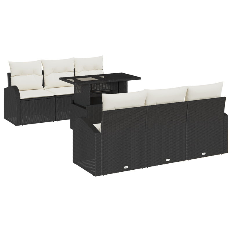 Casa si Gradina - Gradina si terasa - Mobilier exterior - Canapele si fotolii gradina - Set canapea de gradina cu 7 piese cu perne Negru Poliratan - Infinity.ro