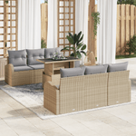 Casa si Gradina - Gradina si terasa - Mobilier exterior - Canapele si fotolii gradina - Set Canapea de Gradina de 7 Piese cu Perne Bej Ratan Poly - Infinity.ro