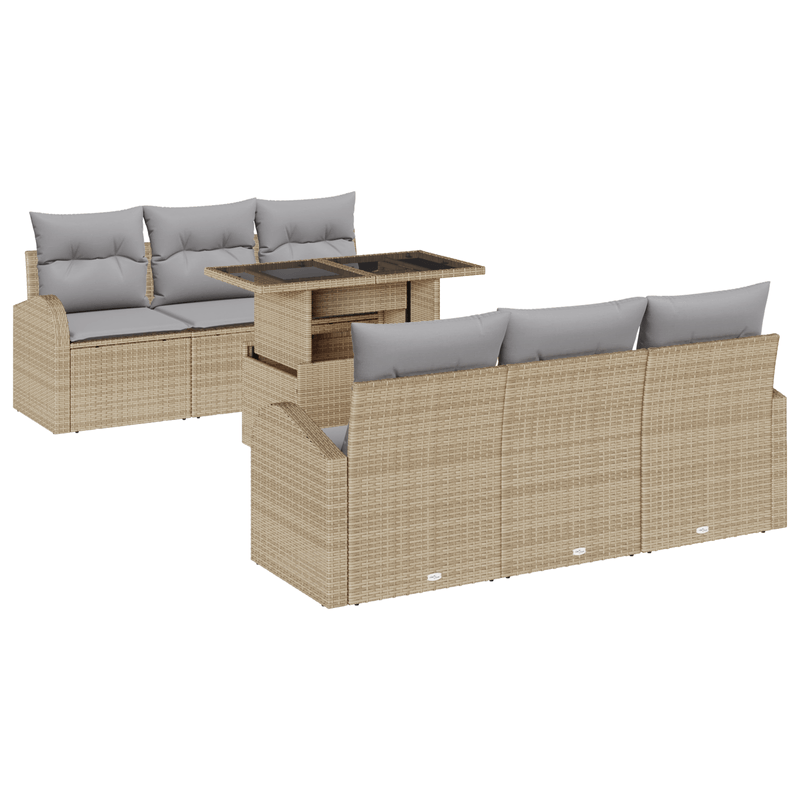 Casa si Gradina - Gradina si terasa - Mobilier exterior - Canapele si fotolii gradina - Set Canapea de Gradina de 7 Piese cu Perne Bej Ratan Poly - Infinity.ro