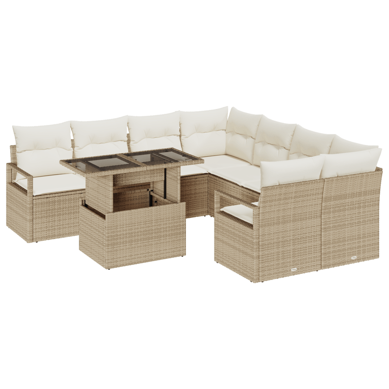 Casa si Gradina - Gradina si terasa - Mobilier exterior - Canapele si fotolii gradina - Set de canapea de gradina  9 piese cu perne bej din ratan polimer - Infinity.ro