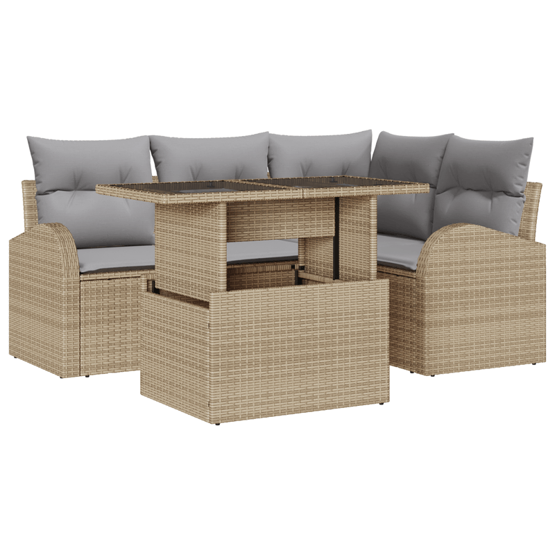Casa si Gradina - Gradina si terasa - Mobilier exterior - Canapele si fotolii gradina - Set de Canapea de Gradina 5 Piese cu Perne Bej Ratan Polimerizat - Infinity.ro