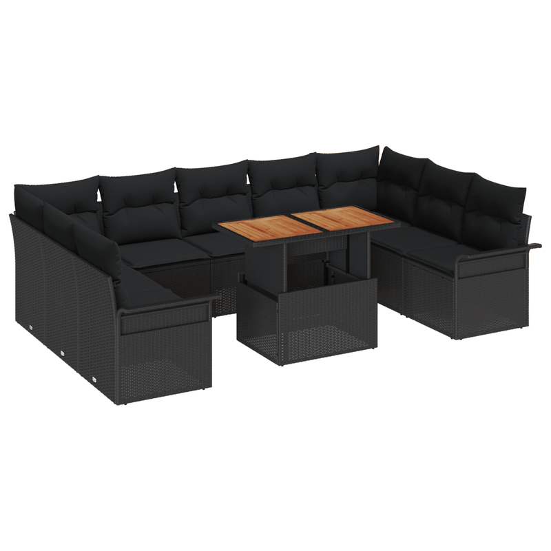Casa si Gradina - Gradina si terasa - Mobilier exterior - Canapele si fotolii gradina - Set de canapea pentru gradina format din 10 piese cu perne negre din poliratan si acacia - Infinity.ro